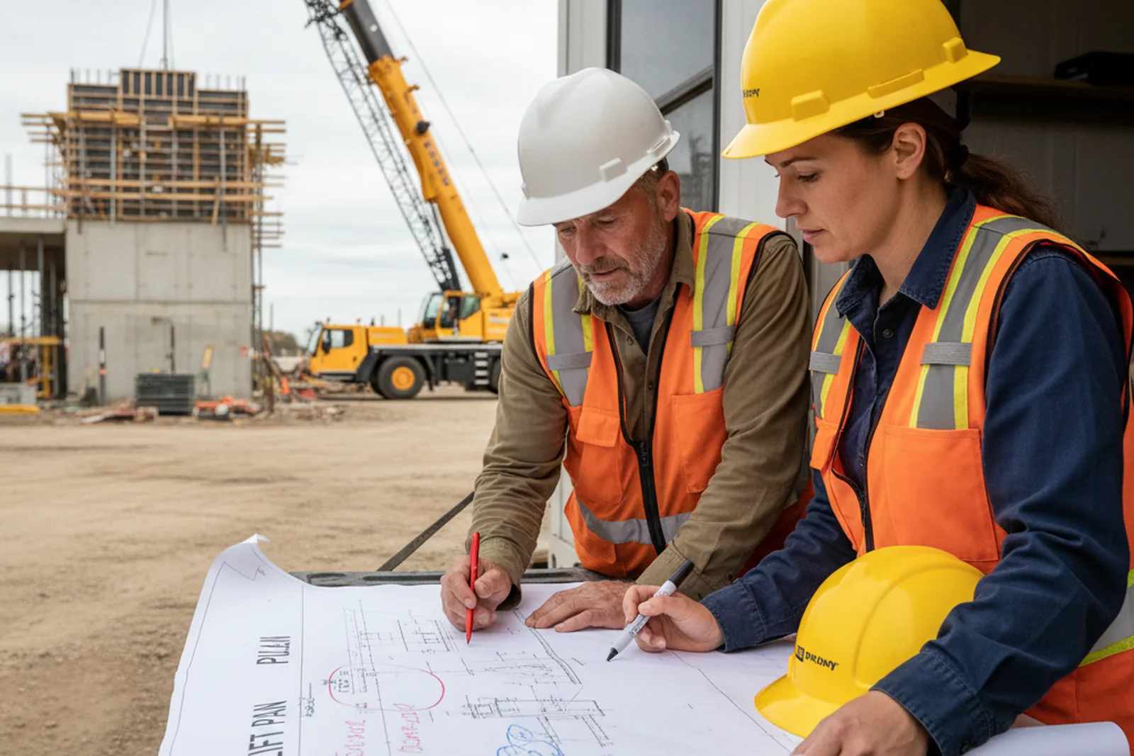 Lift planner working at a desk with drawings and a laptop — where lift plan software fits into the planning workflow